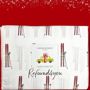 Cynthia Rowley - ‘Winter Skiing’ Queen Sheet Set. NWT. Firm!